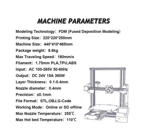 stampante-3d-creality-3d-ender-3 parametri tecnici